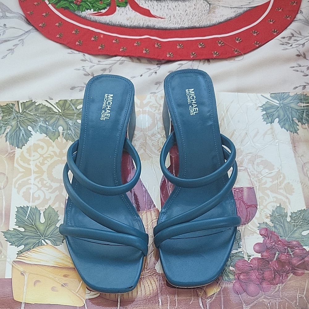 Michael Kors Strappy Teal Sandals - Picture 2 of 6